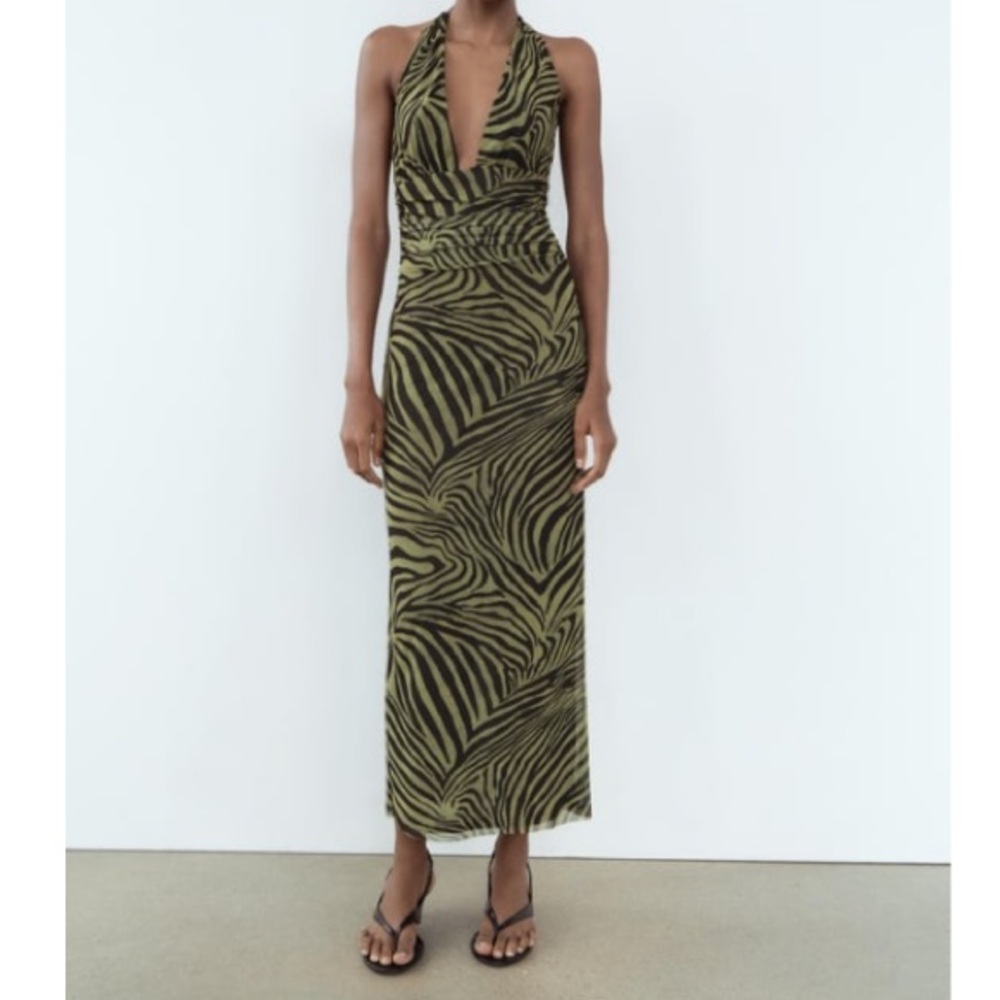 Printed Tulle Dress - Olive Zebra Print